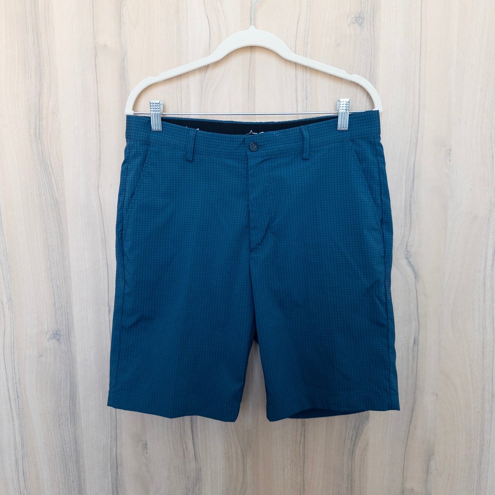 Greg Norman Mens Golf Shorts Size 32 Blue Micro Grid Performance Coastal Preppy